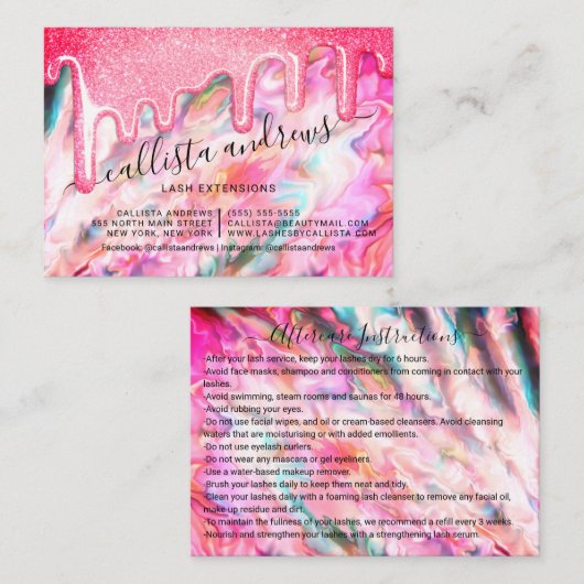 Coral Pearl Opal Glitter Druppels Wimpers Nazorg Visitekaartje (Voorkant / Achterkant)
