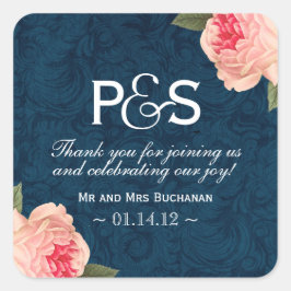 Coral Peonie en Navy Favor Stickers