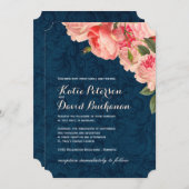 Coral Peonie over de uitnodiging voor een marineve (Voorkant / Achterkant)