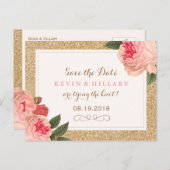 Coral Peonies Save the Date Briefkaart (Voorkant / Achterkant)