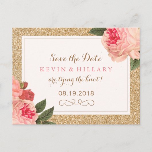 Coral Peonies Save the Date Briefkaart (Voorkant)