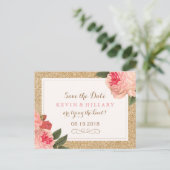 Coral Peonies Save the Date Briefkaart (Staand voorkant)