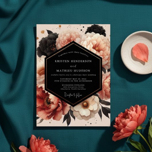 Coral Peony Opulent Wedding Kaart