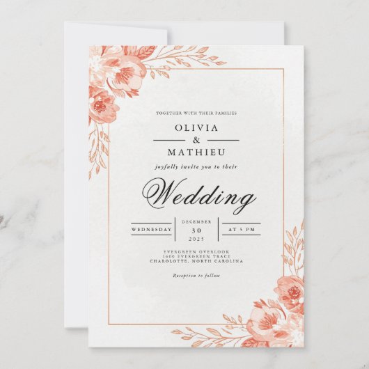 Coral Petal Wedding Kaart (Voorkant)