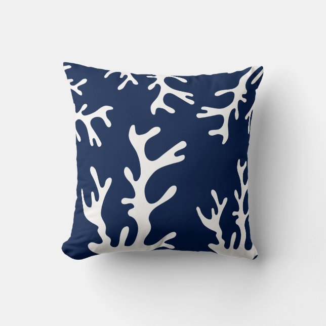 Coral Pillow - Navy Blue en White Kussen (Voorkant)