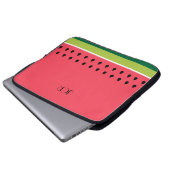 Coral Pink and Green Striped Melon Fruit Pattern Laptop Sleeve (Voorkant onderkant)