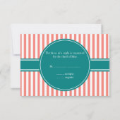 Coral Pink and White Stripes andTeal Wedding RSVP (Voorkant)