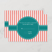 Coral Pink and White Stripes andTeal Wedding RSVP (Voorkant / Achterkant)