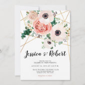 Coral Pink Bloemen Elegant Bruiloft Kaart (Voorkant)