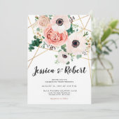 Coral Pink Bloemen Elegant Bruiloft Kaart (Staand voorkant)