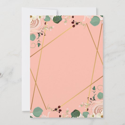 Coral Pink Bloemen Elegant Bruiloft Kaart (Achterkant)