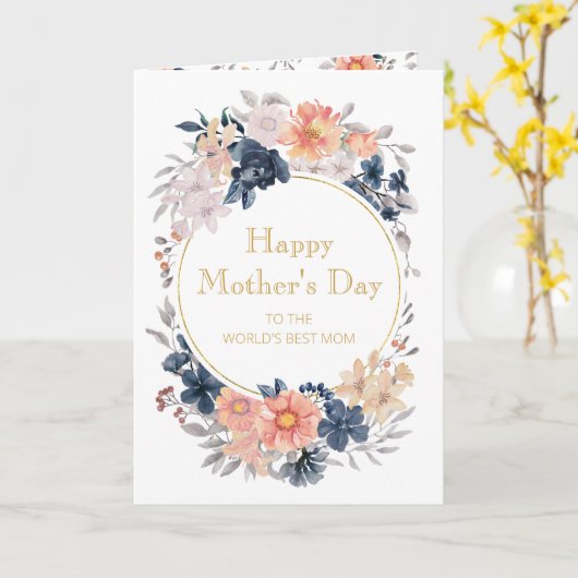 Coral Pink Blue Floral Moederdag 5-fotokaart Kaart (Gele Bloem)