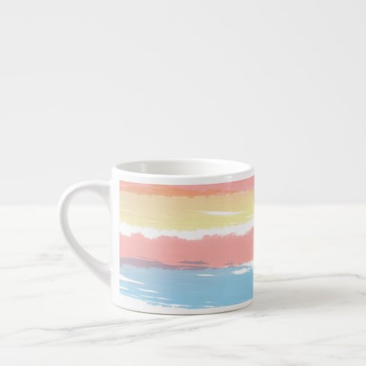 Coral Pink Blue Yellow Waterverf Stripes Espresso Kop (Links)