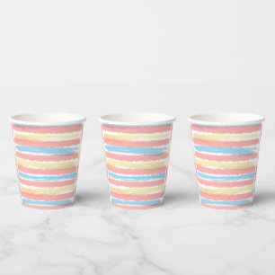 Coral Pink Blue Yellow White Waterverf Stripes Papieren Bekers