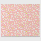 Coral Pink Boho Spring Daisies Pattern Cadeaupapier (Vlak)