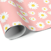 Coral Pink Boho Spring Daisies Pattern Cadeaupapier (Rol Hoek)