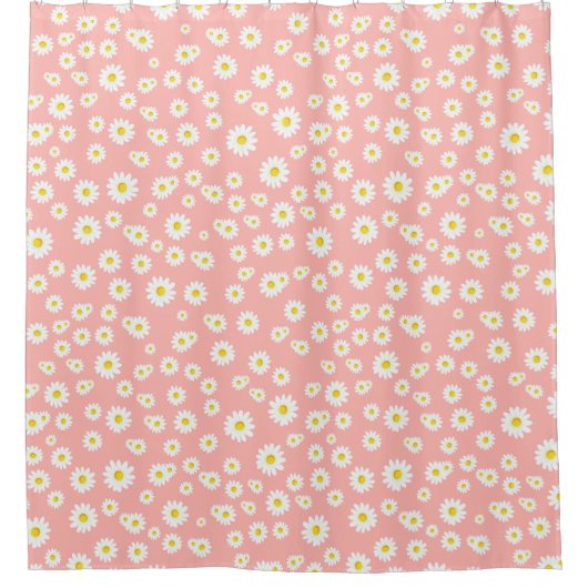 Coral Pink Boho Spring Daisies Pattern Douchegordijn (Voorkant)