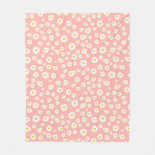 Coral Pink Boho Spring Daisies Pattern Fleece Deken