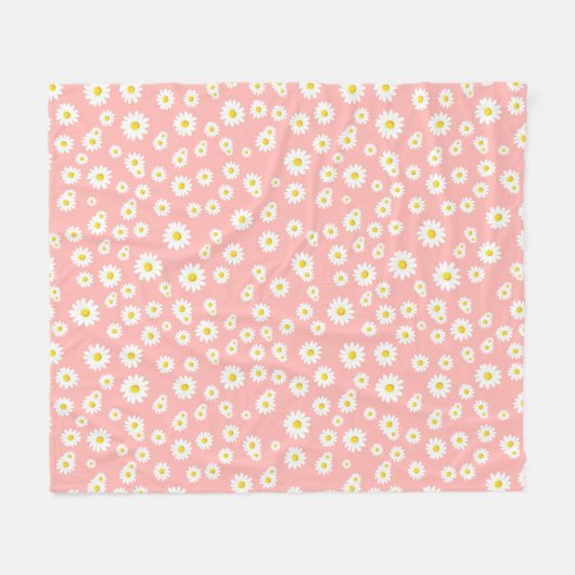 Coral Pink Boho Spring Daisies Pattern Fleece Deken (Voorkant (Horizontaal))