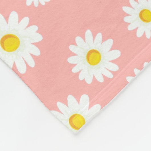 Coral Pink Boho Spring Daisies Pattern Fleece Deken (Hoek)