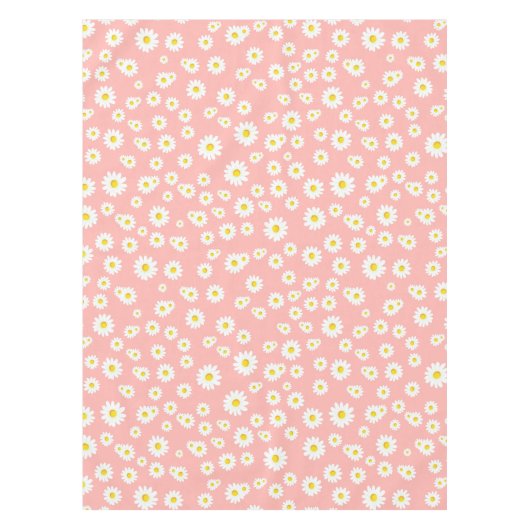 Coral Pink Boho Spring Daisies Pattern Tafelkleed (Voorkant)