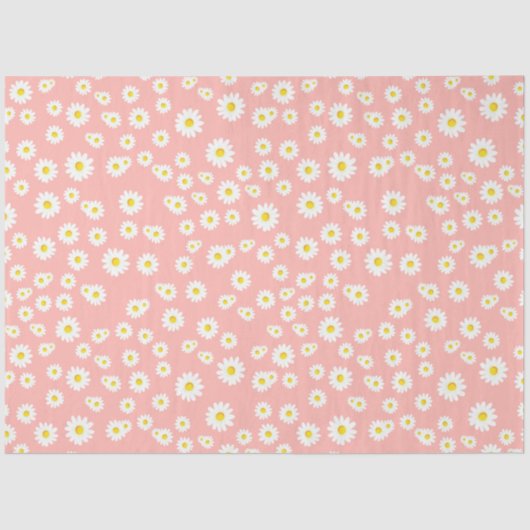 Coral Pink Boho Spring Daisies Pattern Tissuepapier (Voorkant)
