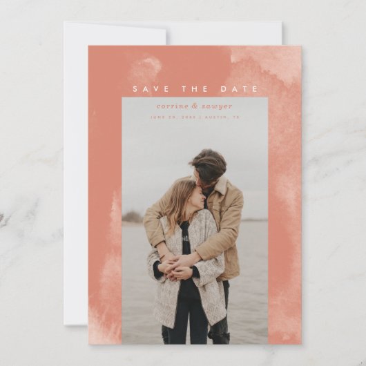 Coral Pink Boho Waterverf Save the Date (Voorkant)
