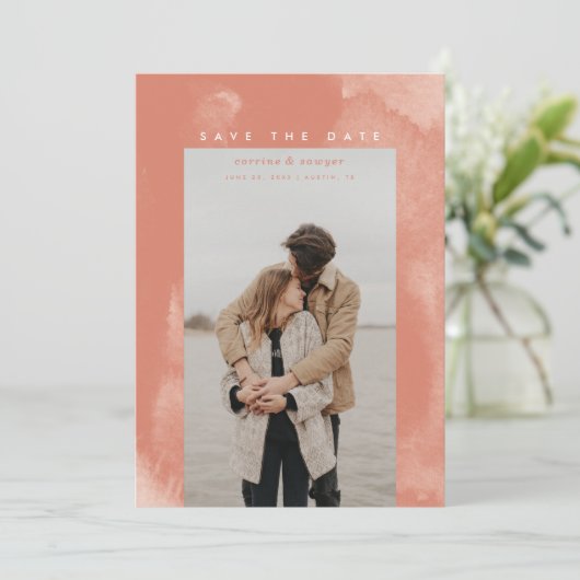 Coral Pink Boho Waterverf Save the Date (Staand voorkant)