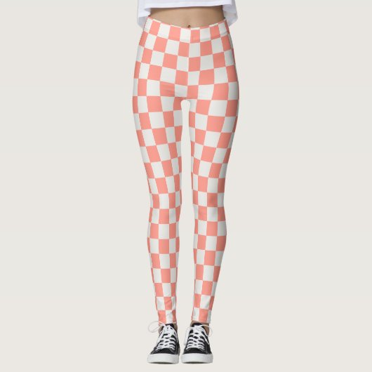 Coral Pink Checkerboard Leggings - Vet & Speels (Voorkant)