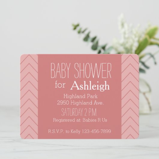 Coral Pink Chevron-baby shower Kaart (Staand voorkant)