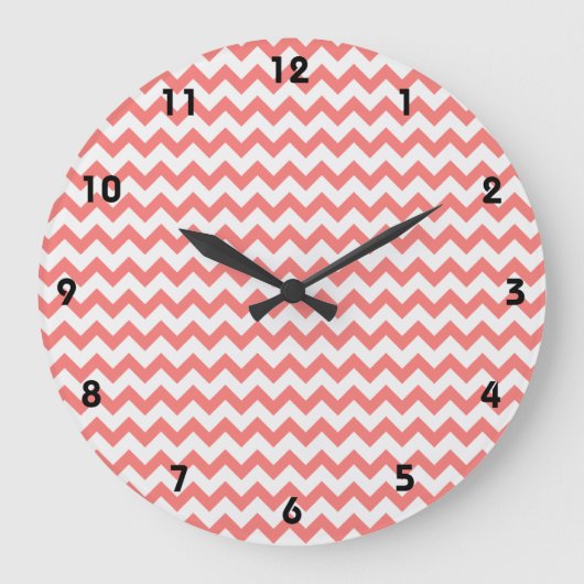 Coral Pink Chevron Grote Klok (Voorkant)