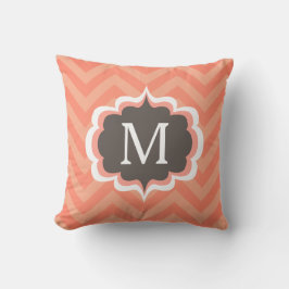 Coral Pink Chevron Pattern Aangepast monogram Kussen