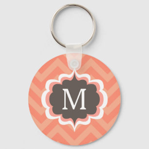 Coral Pink Chevron Pattern Aangepast monogram Sleutelhanger