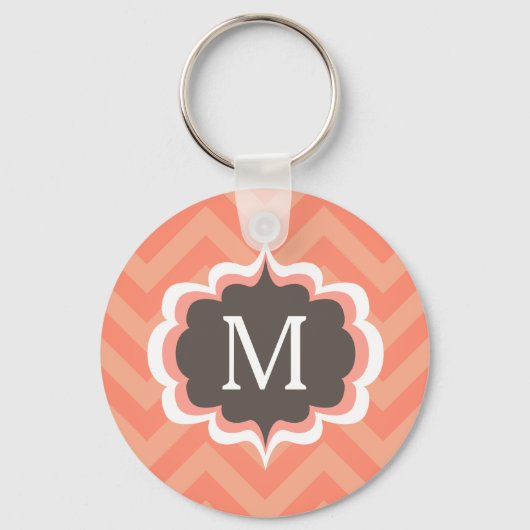 Coral Pink Chevron Pattern Aangepast monogram Sleutelhanger (Voorkant)