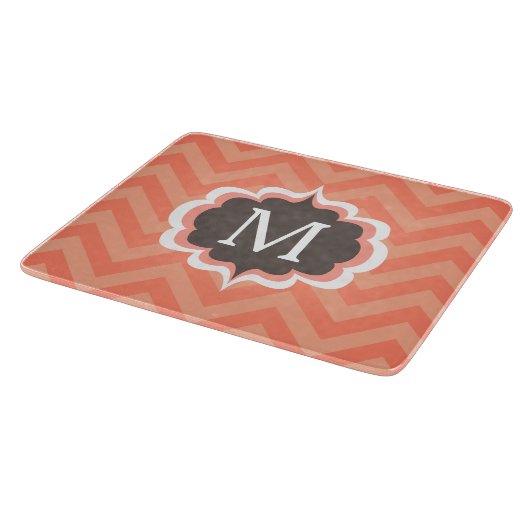 Coral Pink Chevron Pattern Aangepast monogram Snijplank (Hoek)