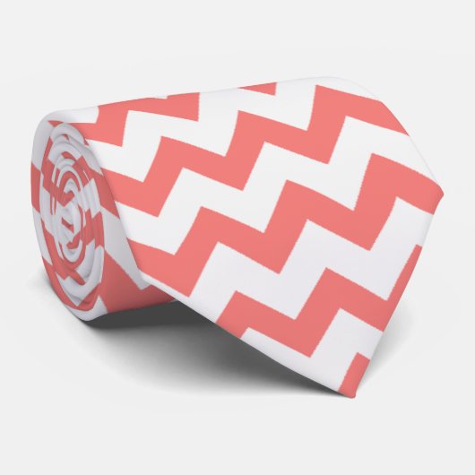 Coral Pink Chevron Stropdas (Opgerold)