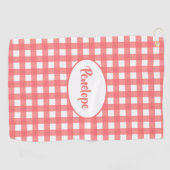 Coral Pink Classy Gingham Pattern met naam Golfhanddoek (Horizontaal)