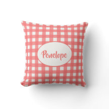 Coral Pink Classy Gingham Pattern met naam