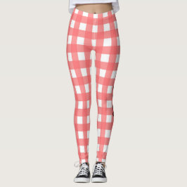 Coral Pink Classy Gingham Pattern met naam Leggings