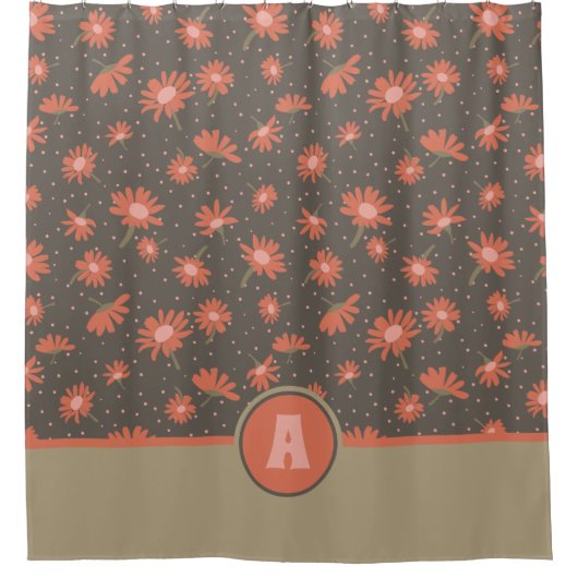 Coral Pink Daisy Stem Floral Pattern Monogram Douchegordijn (Voorkant)