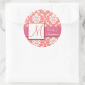 Coral Pink Damask Trouwgunst Sticker Roze (Tas)