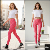 Coral Pink Diagonal Glitch Woven Plaid Leggings