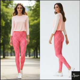 Coral Pink Diagonal Glitch Woven Plaid Leggings