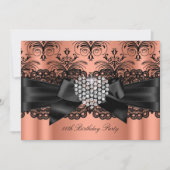 Coral Pink Diamond Heart Damask Birthday Party Kaart (Voorkant)