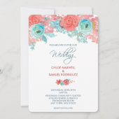 Coral Pink en Aqua Floral Wedding Kaart (Voorkant)