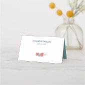 Coral Pink en Aqua Floral Wedding Plaatskaartje (Achterkant)