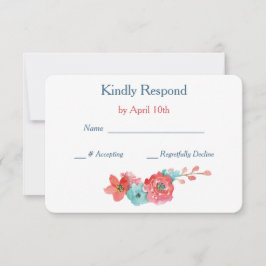 Coral Pink en Aqua Floral Wedding RSVP