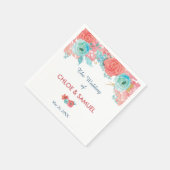 Coral Pink en Aqua Floral Wedding Servet (Hoek)