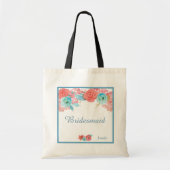 Coral Pink en Aqua Floral Wedding Tote Bag (Voorkant)
