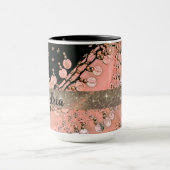 Coral Pink en Black Glitter Munten Gepersonaliseer Mok (Midden)